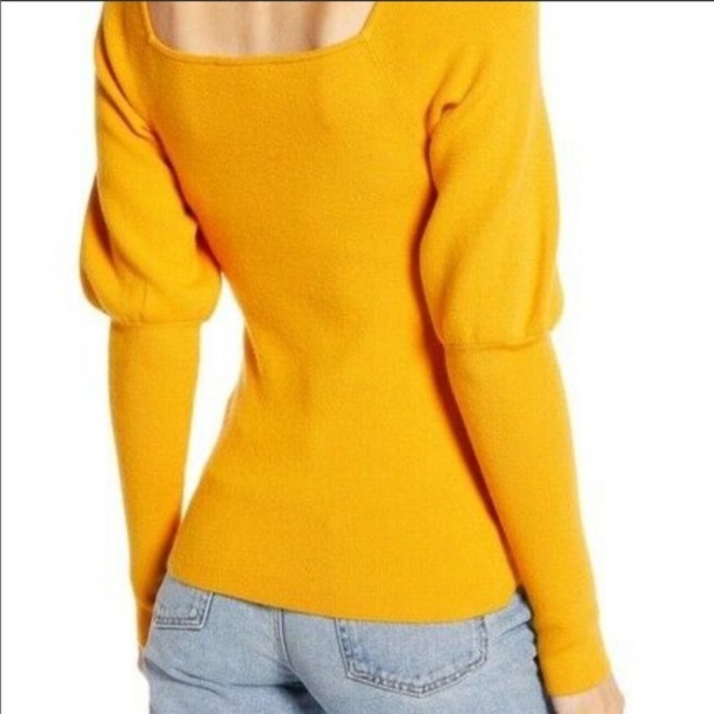 NWOT Something Navy Square Neck Sweater Mustard Top - Picture 2 of 3